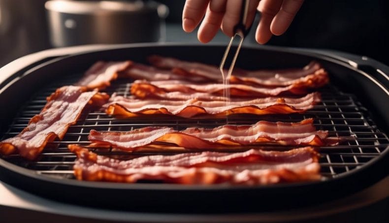 bacon strips being cooked